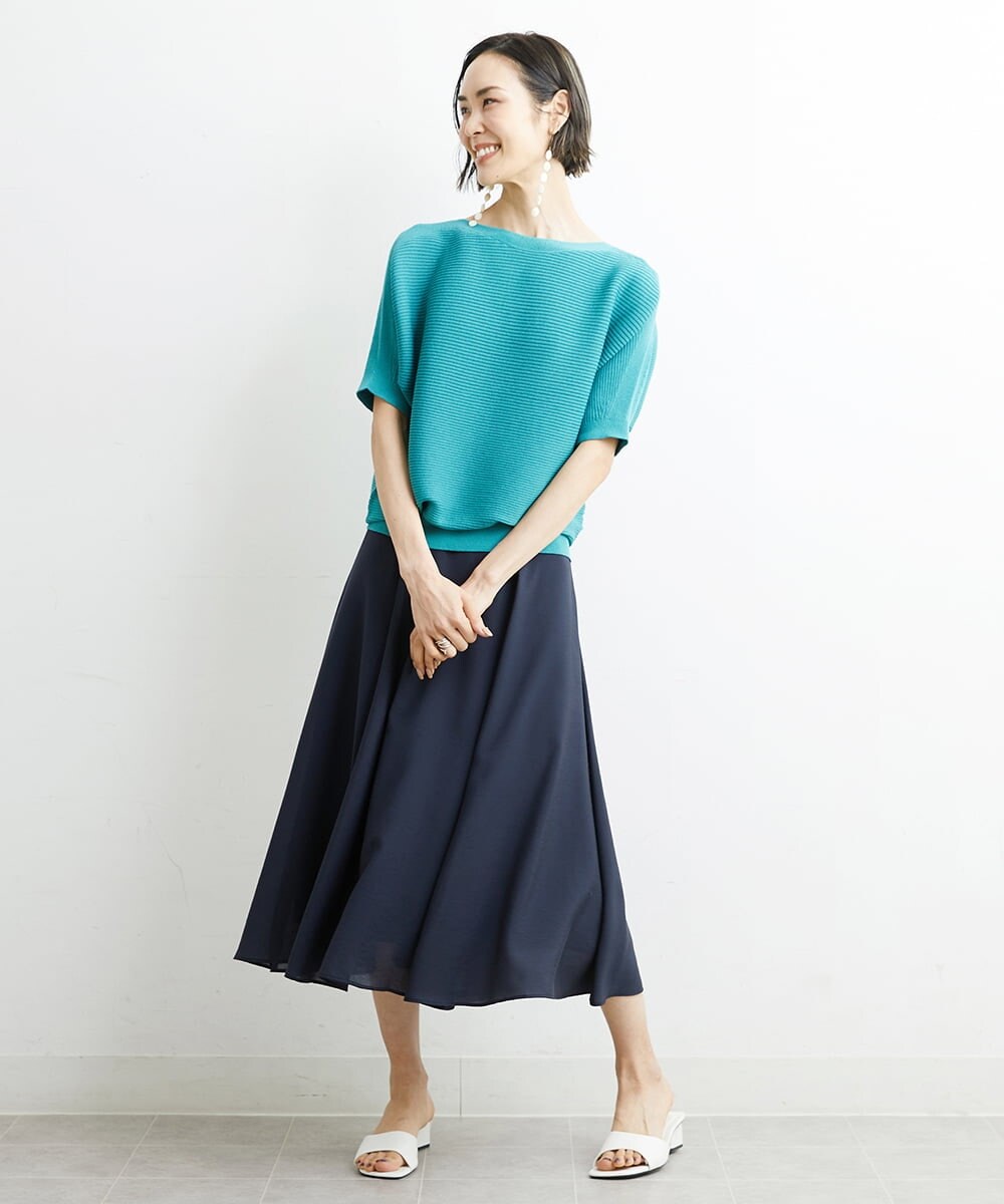 F6HHS49210 MICHEL KLEIN(小さいサイズ)(メゾン ドゥ サンク) [小さいサイズ]ナイロンソフトローンフレアスカート カーキ(36)