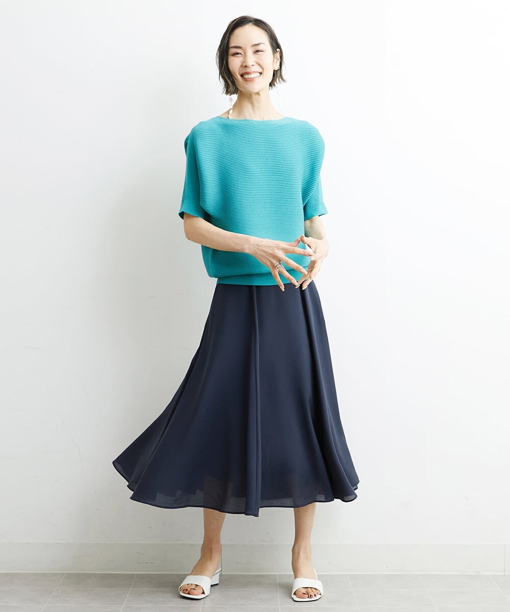 F6HHS49210 MICHEL KLEIN(小さいサイズ)(メゾン ドゥ サンク) [小さいサイズ]ナイロンソフトローンフレアスカート カーキ(36)