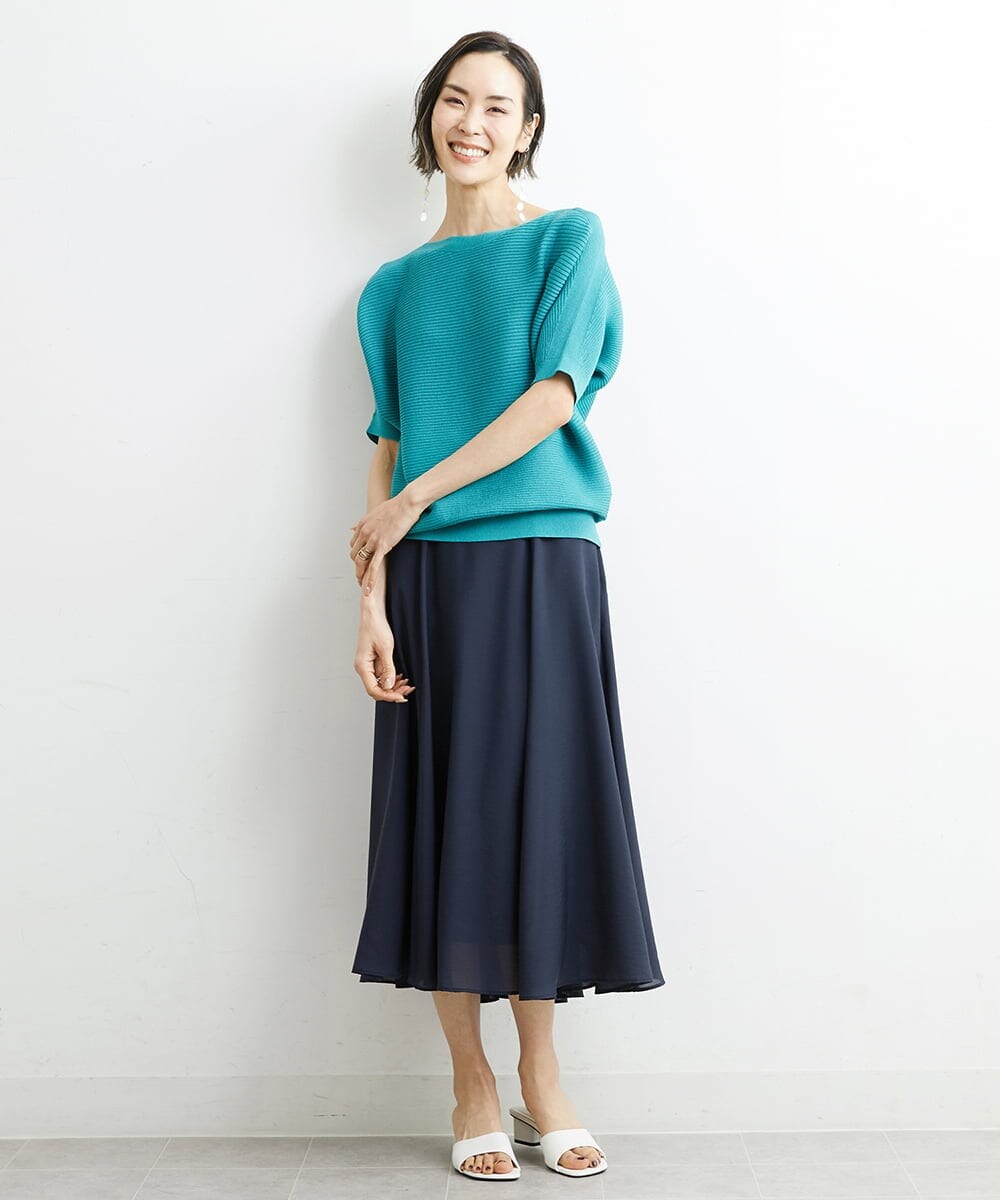 F6HHS49210 MICHEL KLEIN(小さいサイズ)(メゾン ドゥ サンク) [小さいサイズ]ナイロンソフトローンフレアスカート カーキ(36)