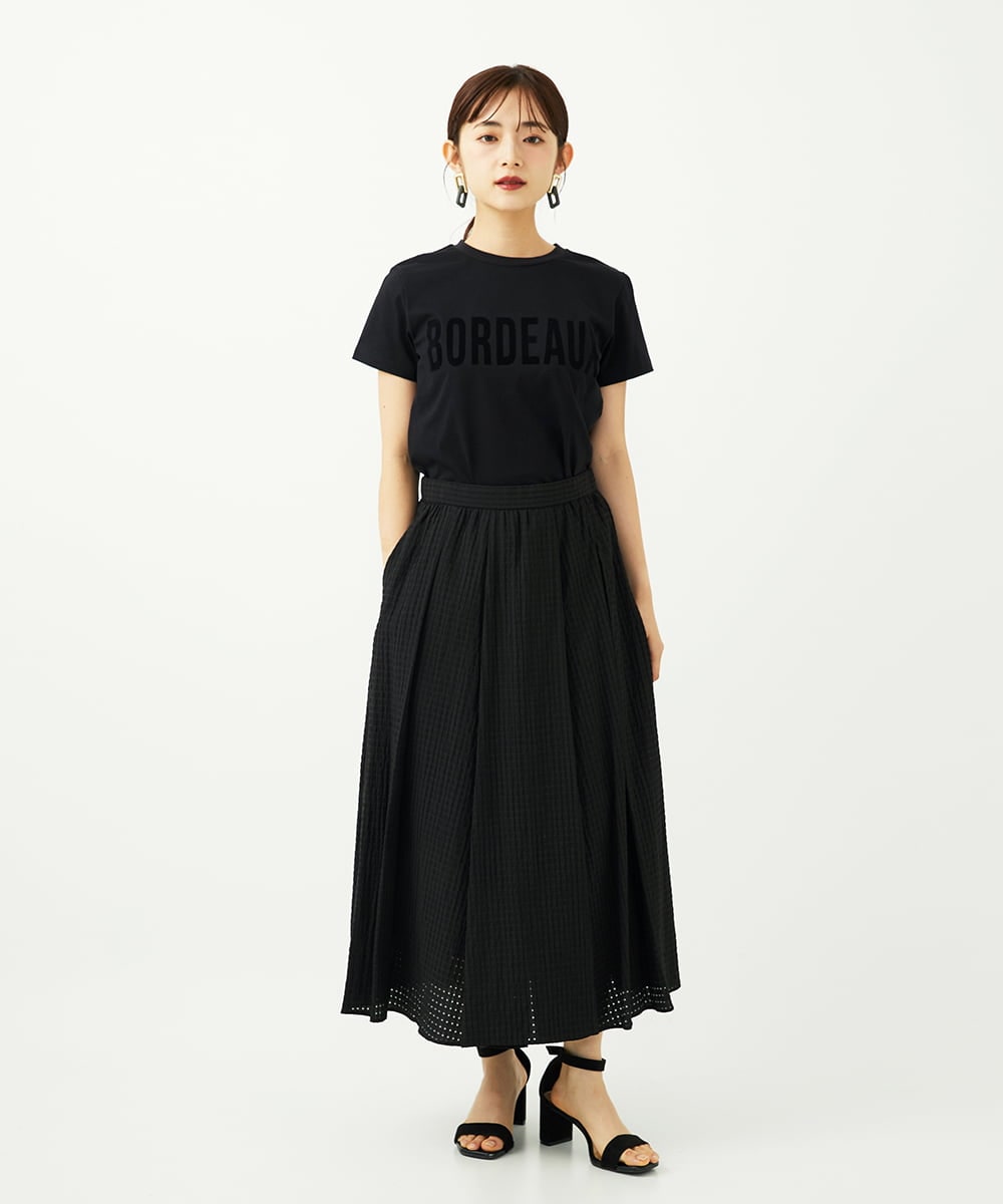 F6HJA05250 MICHEL KLEIN(小さいサイズ)(メゾン ドゥ サンク) ［小さいサイズ］トリオシアーチェックフレアスカート(セットアップ対応) ブラック