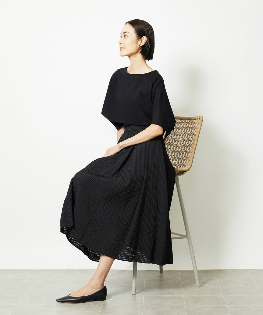 F6HJA05250 MICHEL KLEIN(小さいサイズ)(メゾン ドゥ サンク) ［小さいサイズ］トリオシアーチェックフレアスカート(セットアップ対応) ブラック