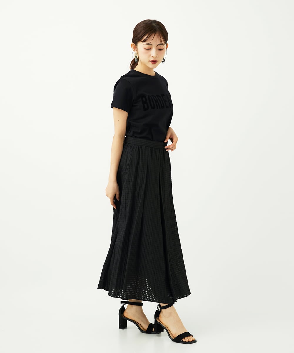 F6HJA05250 MICHEL KLEIN(小さいサイズ)(メゾン ドゥ サンク) ［小さいサイズ］トリオシアーチェックフレアスカート(セットアップ対応) ブラック