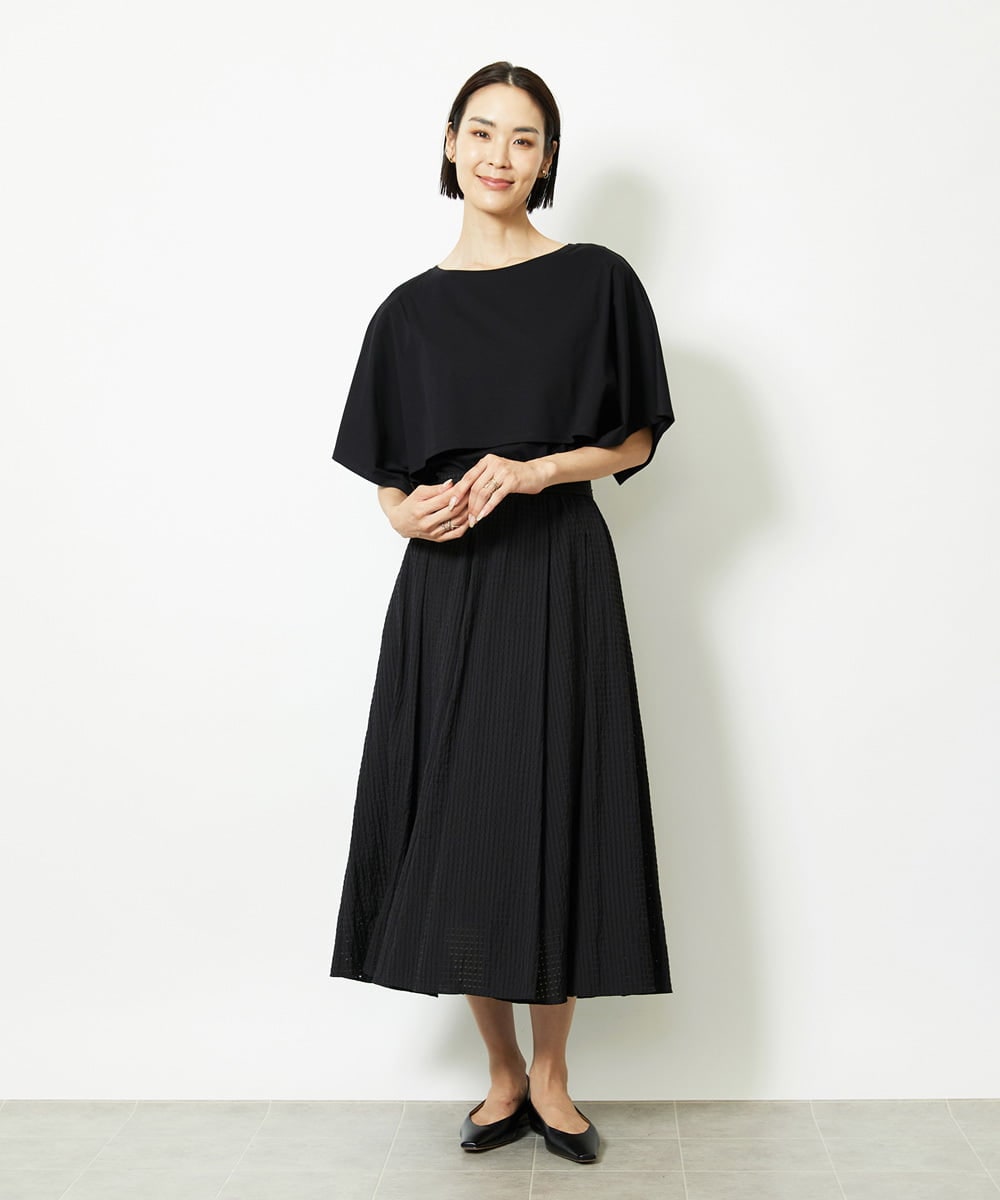 F6HJA05250 MICHEL KLEIN(小さいサイズ)(メゾン ドゥ サンク) ［小さいサイズ］トリオシアーチェックフレアスカート(セットアップ対応) ブラック