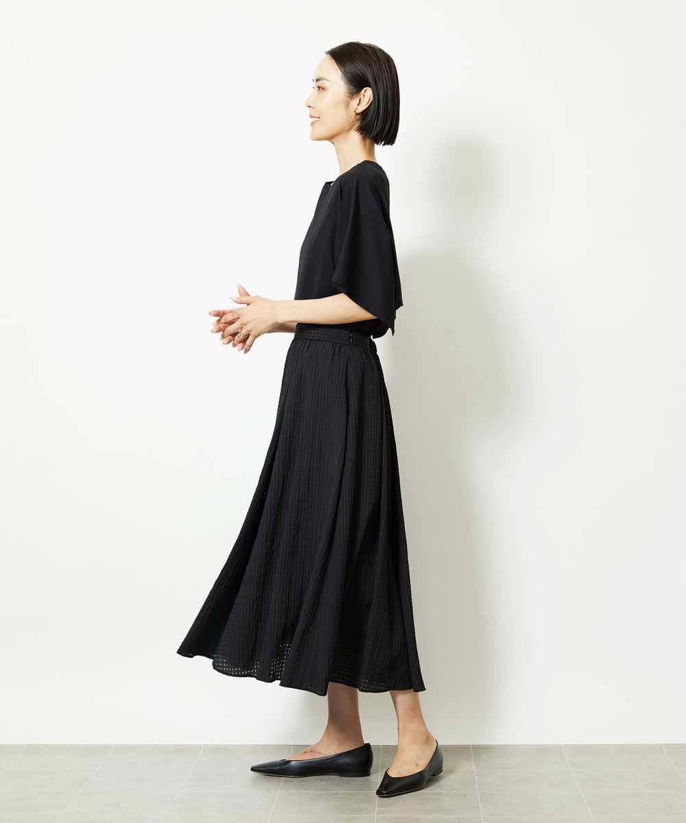 F6HJA05250 MICHEL KLEIN(小さいサイズ)(メゾン ドゥ サンク) ［小さいサイズ］トリオシアーチェックフレアスカート(セットアップ対応) ブラック