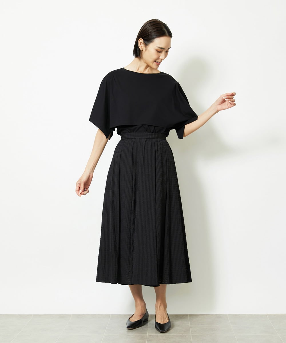 F6HJA05250 MICHEL KLEIN(小さいサイズ)(メゾン ドゥ サンク) ［小さいサイズ］トリオシアーチェックフレアスカート(セットアップ対応) ブラック