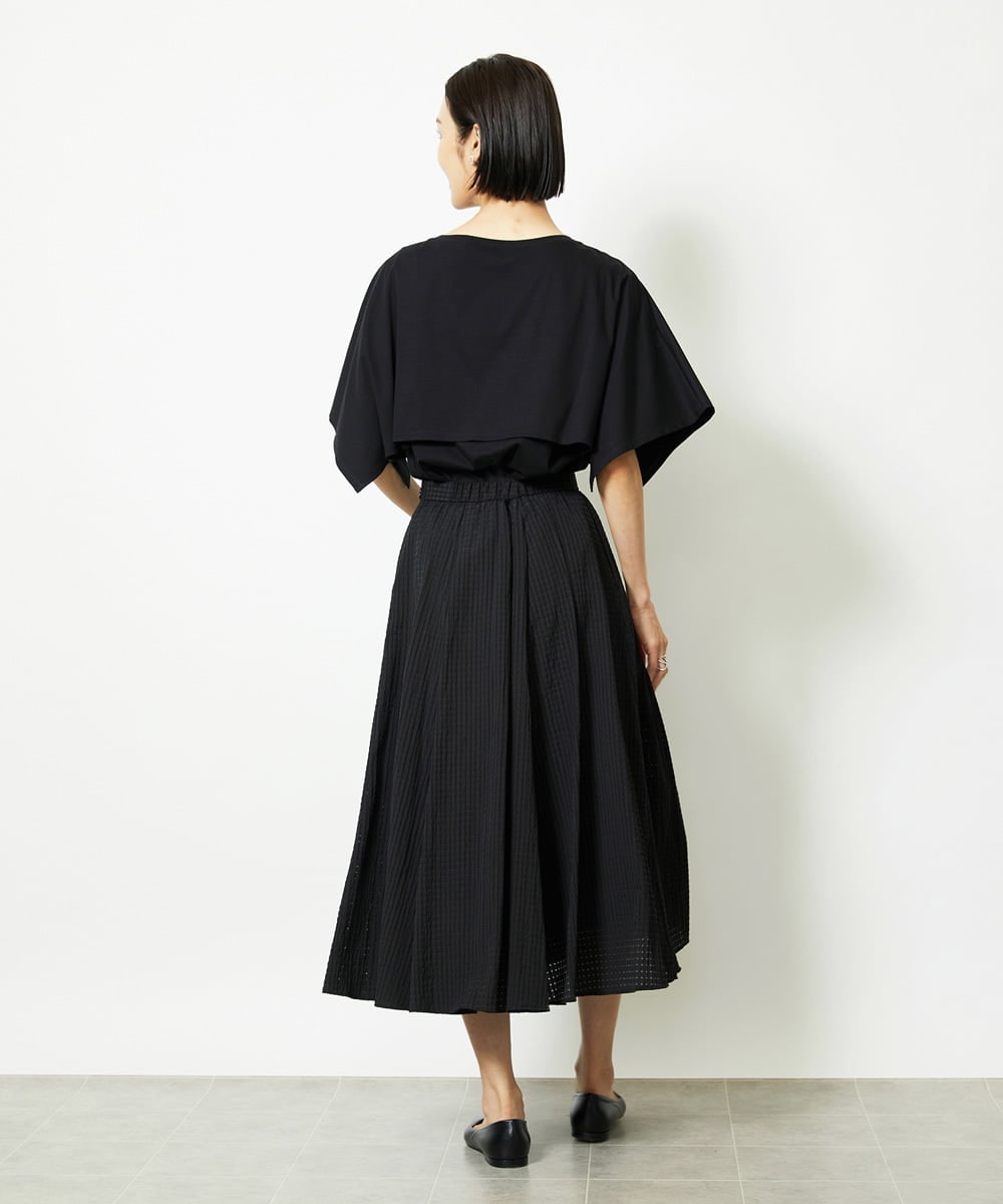 F6HJA05250 MICHEL KLEIN(小さいサイズ)(メゾン ドゥ サンク) ［小さいサイズ］トリオシアーチェックフレアスカート(セットアップ対応) ブラック
