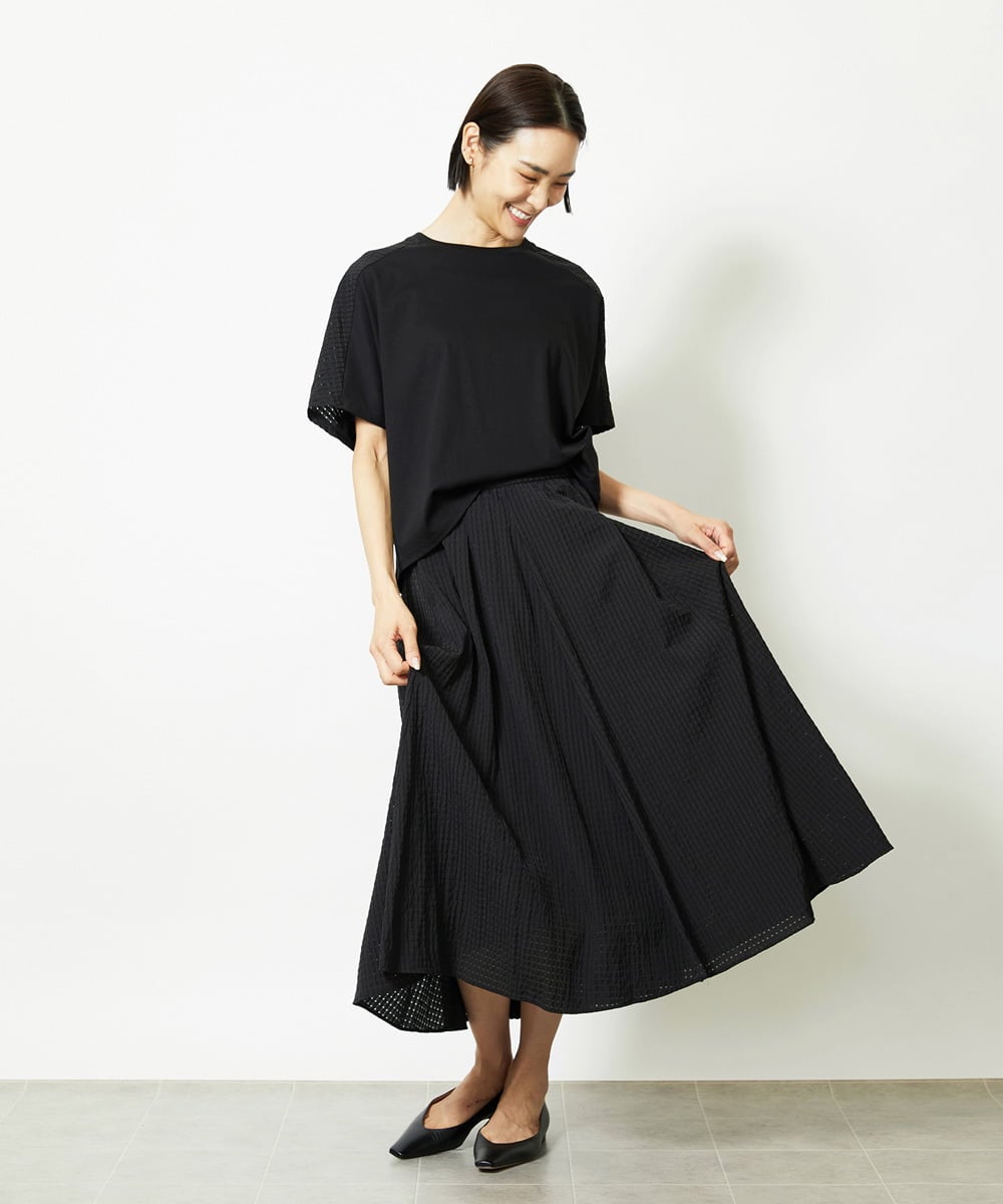 F6HJA05250 MICHEL KLEIN(小さいサイズ)(メゾン ドゥ サンク) ［小さいサイズ］トリオシアーチェックフレアスカート(セットアップ対応) ブラック