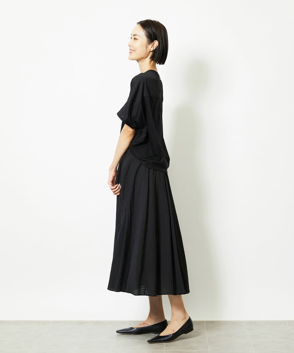 F6HJA05250 MICHEL KLEIN(小さいサイズ)(メゾン ドゥ サンク) ［小さいサイズ］トリオシアーチェックフレアスカート(セットアップ対応) ブラック