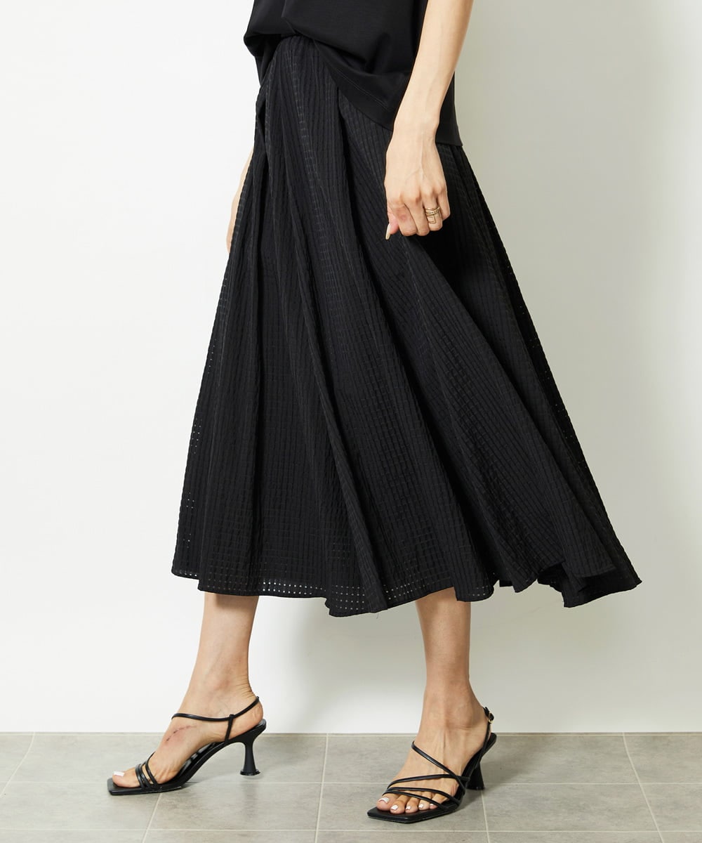 F6HJA05250 MICHEL KLEIN(小さいサイズ)(メゾン ドゥ サンク) ［小さいサイズ］トリオシアーチェックフレアスカート(セットアップ対応) ブラック
