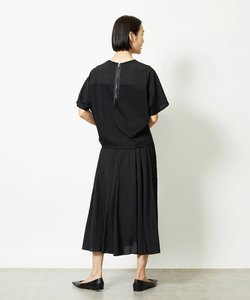 F6HJA05250 MICHEL KLEIN(小さいサイズ)(メゾン ドゥ サンク) ［小さいサイズ］トリオシアーチェックフレアスカート(セットアップ対応) ブラック