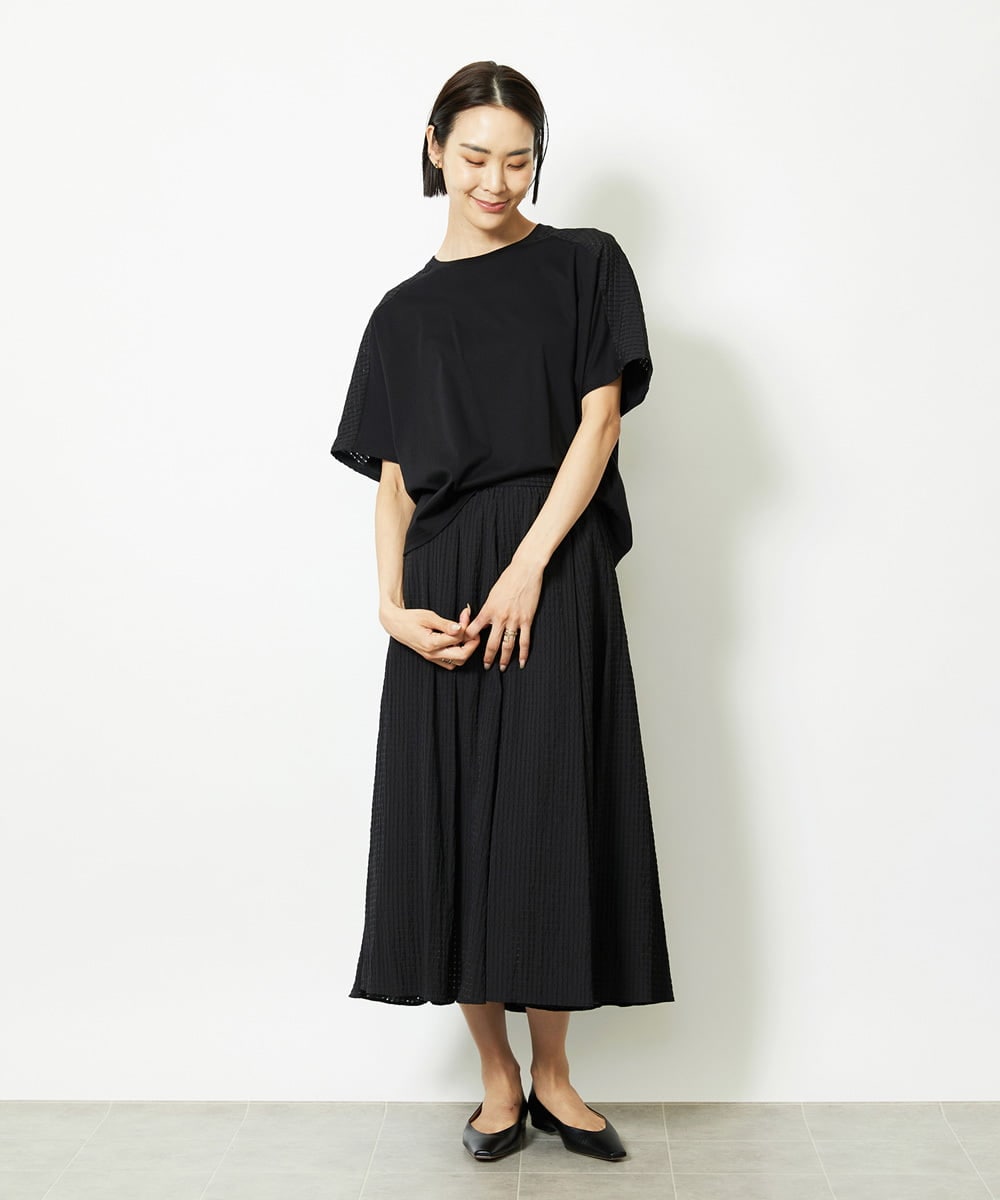 F6HJA05250 MICHEL KLEIN(小さいサイズ)(メゾン ドゥ サンク) ［小さいサイズ］トリオシアーチェックフレアスカート(セットアップ対応) ブラック