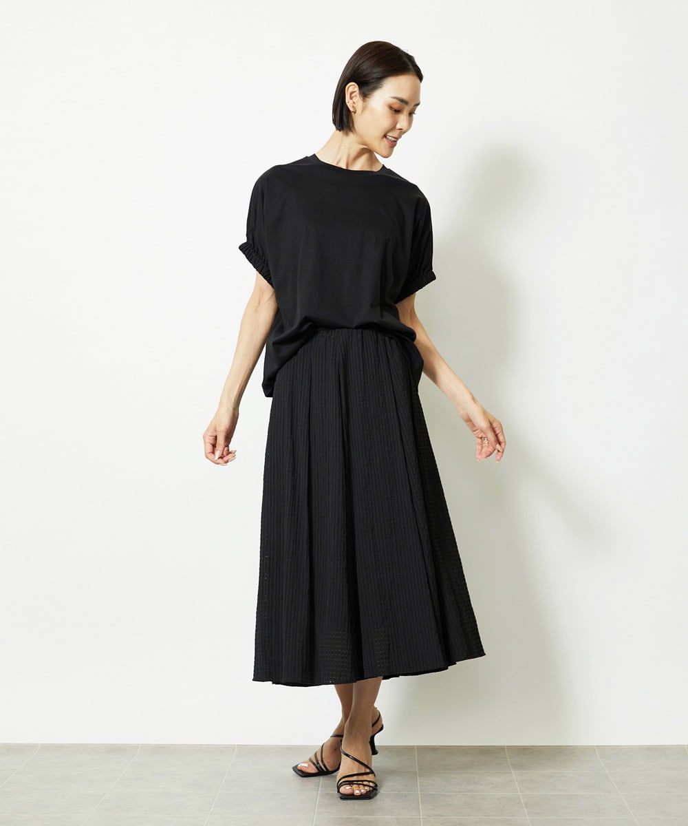 F6HJA05250 MICHEL KLEIN(小さいサイズ)(メゾン ドゥ サンク) ［小さいサイズ］トリオシアーチェックフレアスカート(セットアップ対応) ブラック
