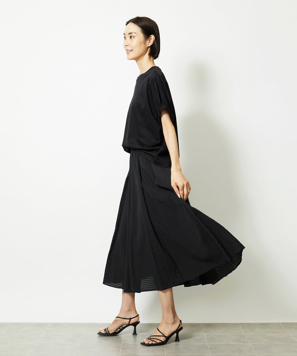 F6HJA05250 MICHEL KLEIN(小さいサイズ)(メゾン ドゥ サンク) ［小さいサイズ］トリオシアーチェックフレアスカート(セットアップ対応) ブラック