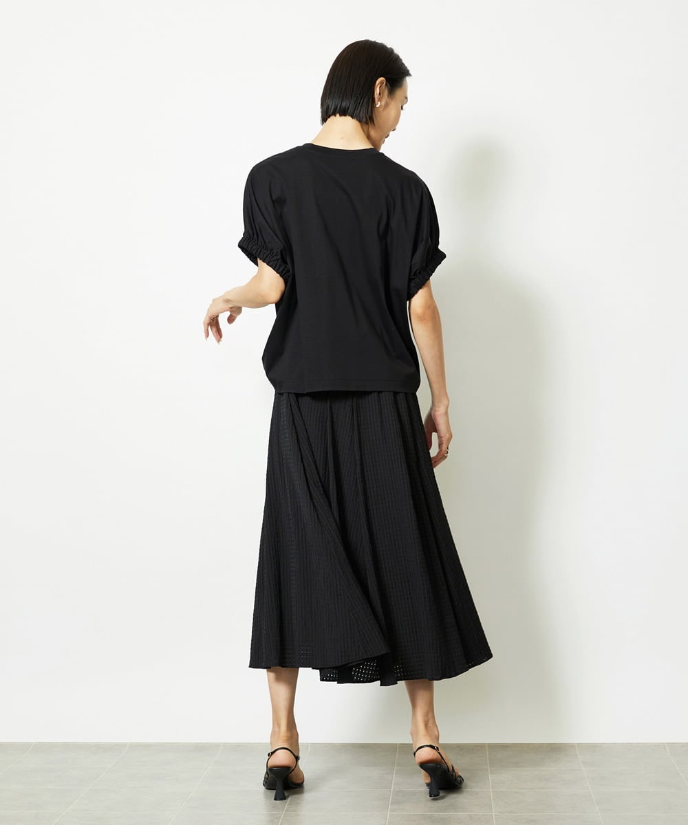 F6HJA05250 MICHEL KLEIN(小さいサイズ)(メゾン ドゥ サンク) ［小さいサイズ］トリオシアーチェックフレアスカート(セットアップ対応) ブラック
