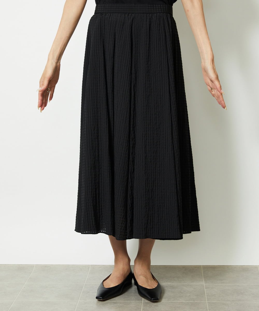 F6HJA05250 MICHEL KLEIN(小さいサイズ)(メゾン ドゥ サンク) ［小さいサイズ］トリオシアーチェックフレアスカート(セットアップ対応) ブラック