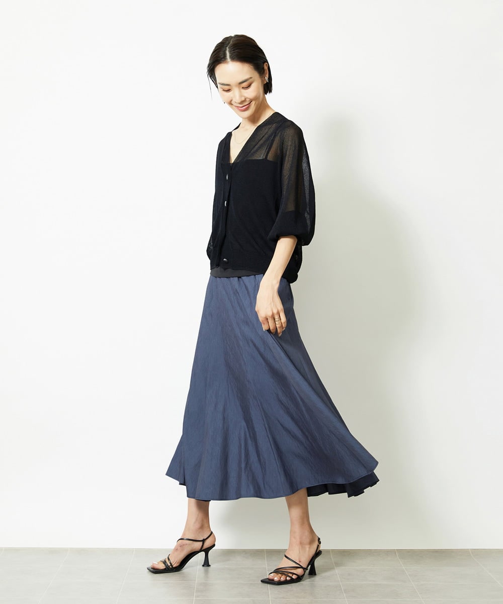 F6HJA08230 MICHEL KLEIN(小さいサイズ)(メゾン ドゥ サンク) ［小さいサイズ］シャンブレーデニムフレアスカート ネイビー
