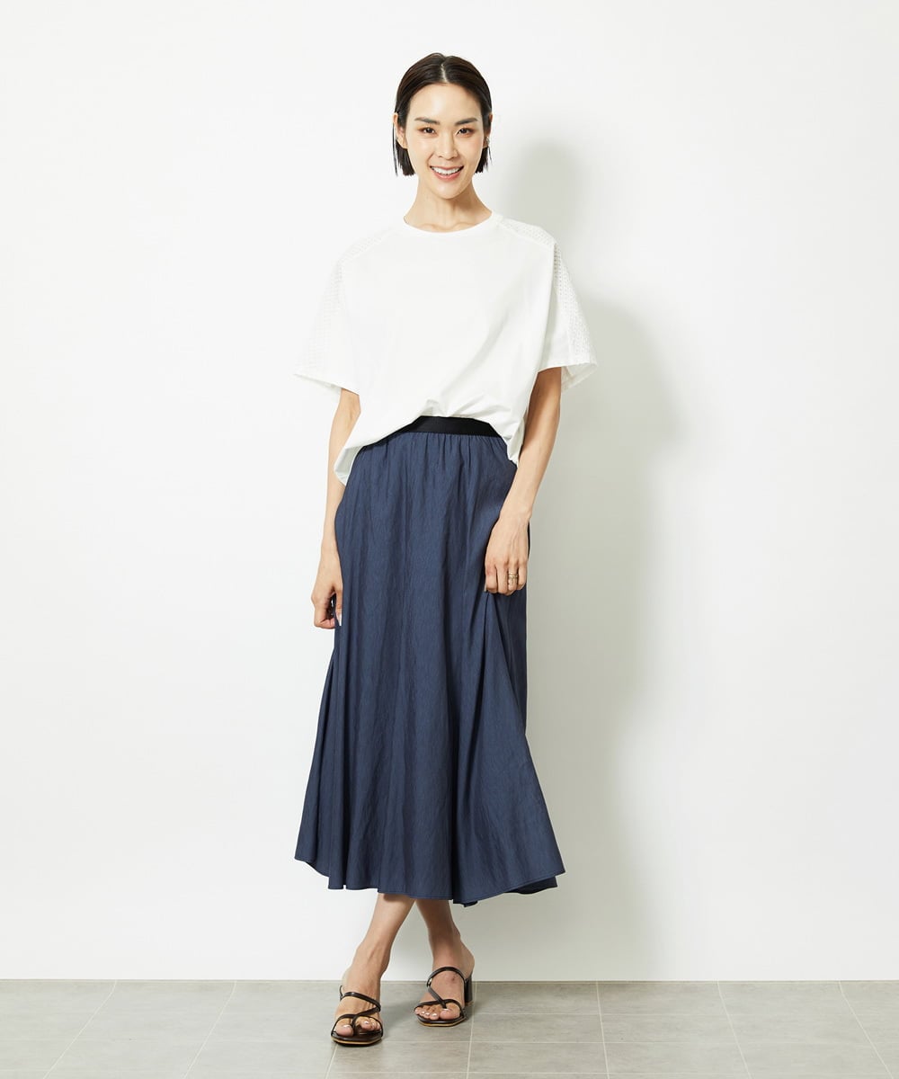 F6HJA08230 MICHEL KLEIN(小さいサイズ)(メゾン ドゥ サンク) ［小さいサイズ］シャンブレーデニムフレアスカート ネイビー