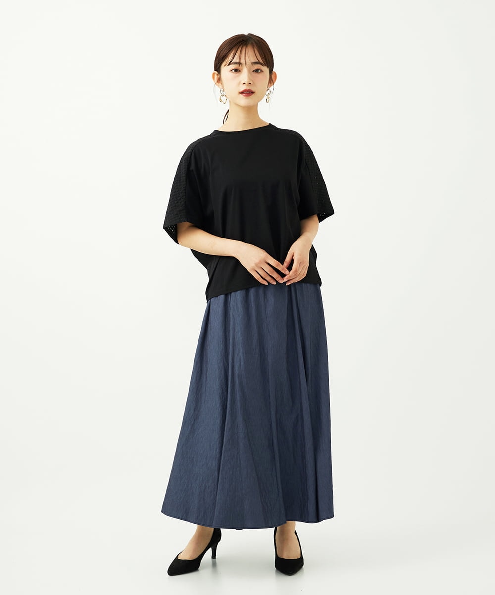 F6HJA08230 MICHEL KLEIN(小さいサイズ)(メゾン ドゥ サンク) ［小さいサイズ］シャンブレーデニムフレアスカート ネイビー