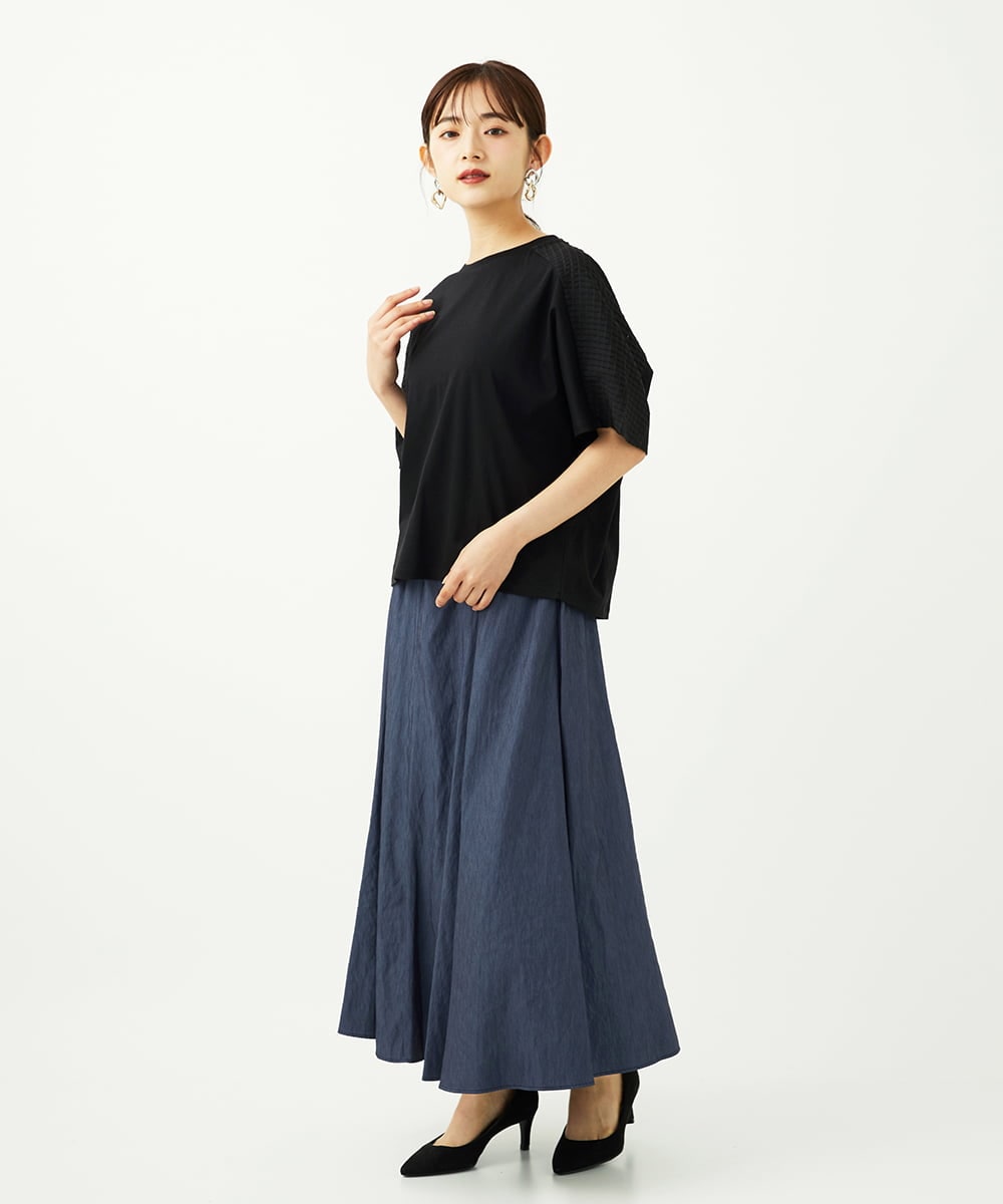 F6HJA08230 MICHEL KLEIN(小さいサイズ)(メゾン ドゥ サンク) ［小さいサイズ］シャンブレーデニムフレアスカート ネイビー