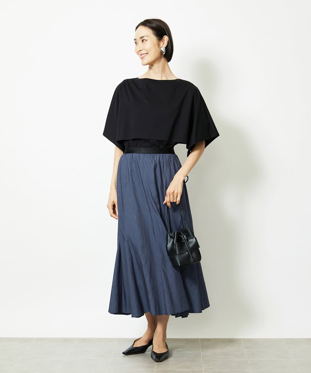 F6HJA08230 MICHEL KLEIN(小さいサイズ)(メゾン ドゥ サンク) ［小さいサイズ］シャンブレーデニムフレアスカート ネイビー