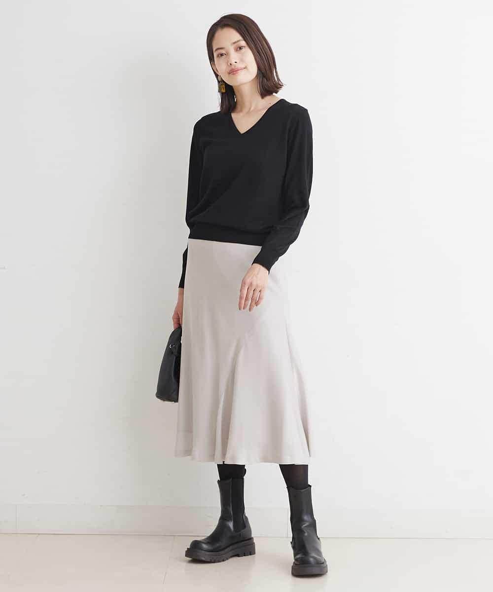 F6HJM14200 MICHEL KLEIN(小さいサイズ)(メゾン ドゥ サンク) 【洗える】マロンサテンイレギュラーヘムスカート(小さいサイズ) ベージュ(83)
