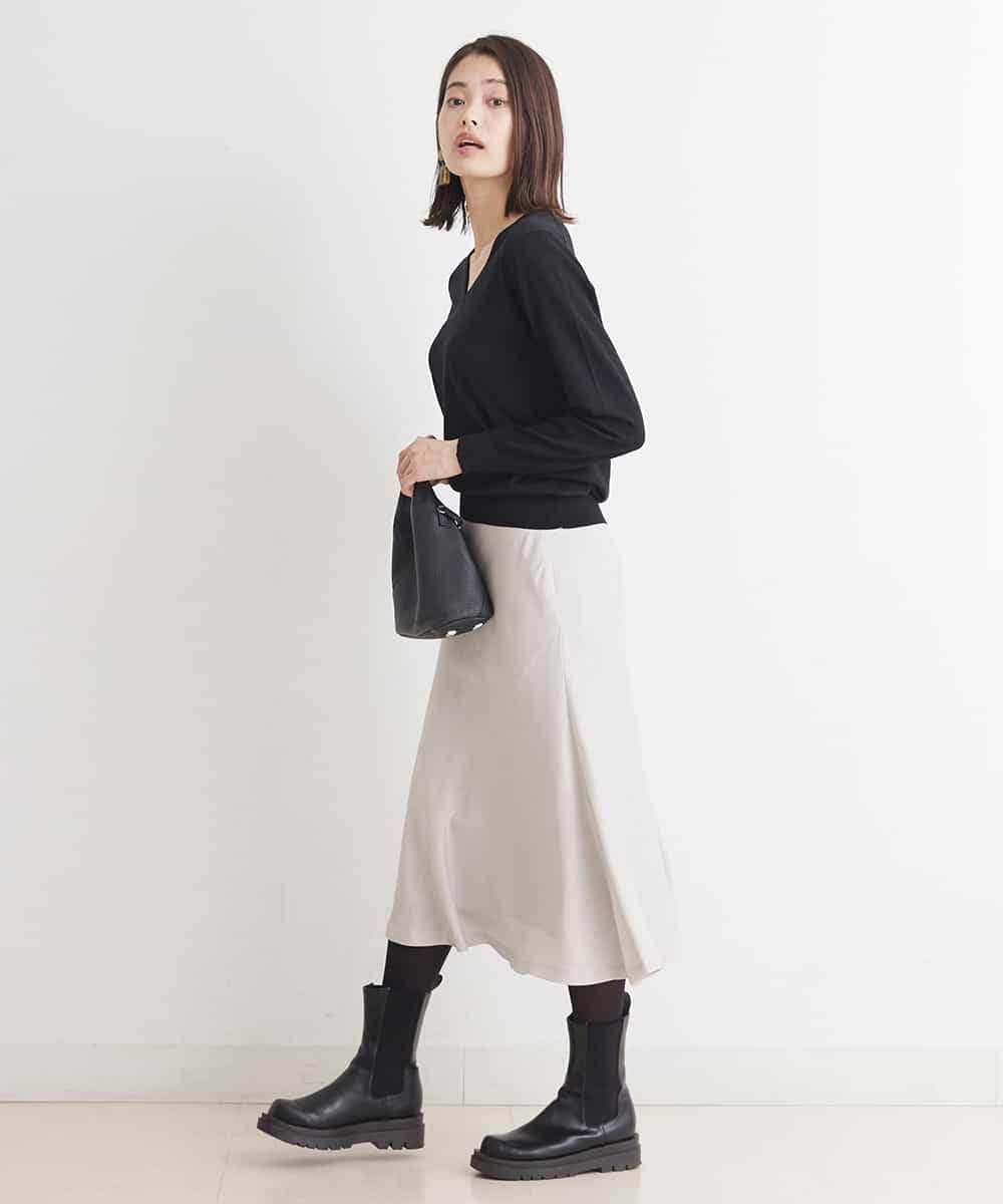 F6HJM14200 MICHEL KLEIN(小さいサイズ)(メゾン ドゥ サンク) 【洗える】マロンサテンイレギュラーヘムスカート(小さいサイズ) ベージュ(83)