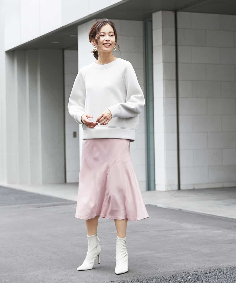 F6HJM14200 MICHEL KLEIN(小さいサイズ)(メゾン ドゥ サンク) 【洗える】マロンサテンイレギュラーヘムスカート(小さいサイズ) ベージュ(83)