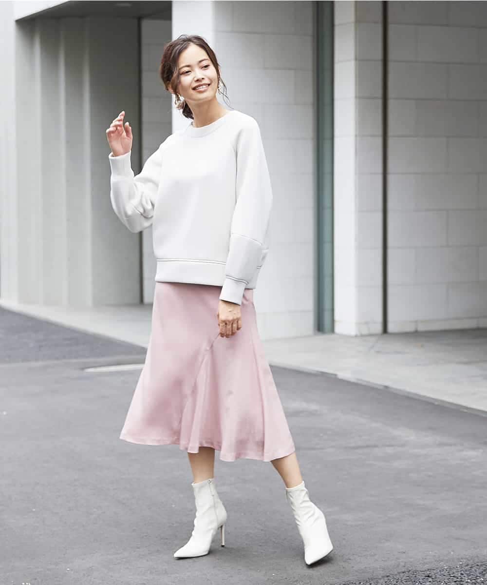 F6HJM14200 MICHEL KLEIN(小さいサイズ)(メゾン ドゥ サンク) 【洗える】マロンサテンイレギュラーヘムスカート(小さいサイズ) ベージュ(83)