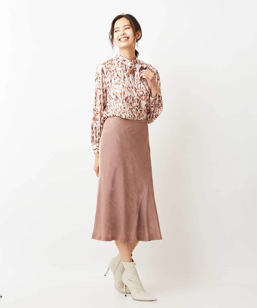 F6HJM14200 MICHEL KLEIN(小さいサイズ)(メゾン ドゥ サンク) 【洗える】マロンサテンイレギュラーヘムスカート(小さいサイズ) ベージュ(83)
