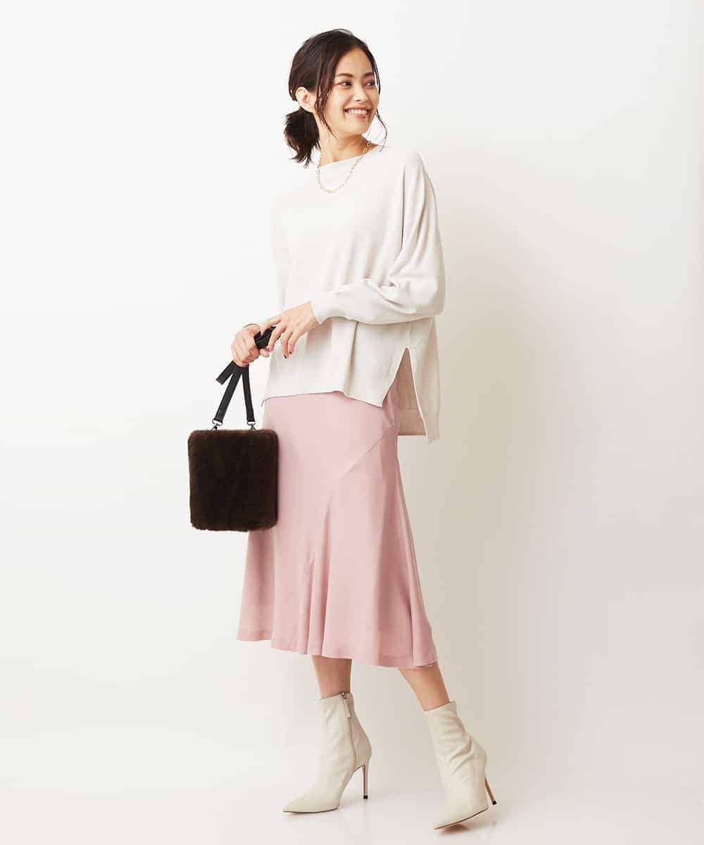 F6HJM14200 MICHEL KLEIN(小さいサイズ)(メゾン ドゥ サンク) 【洗える】マロンサテンイレギュラーヘムスカート(小さいサイズ) ベージュ(83)
