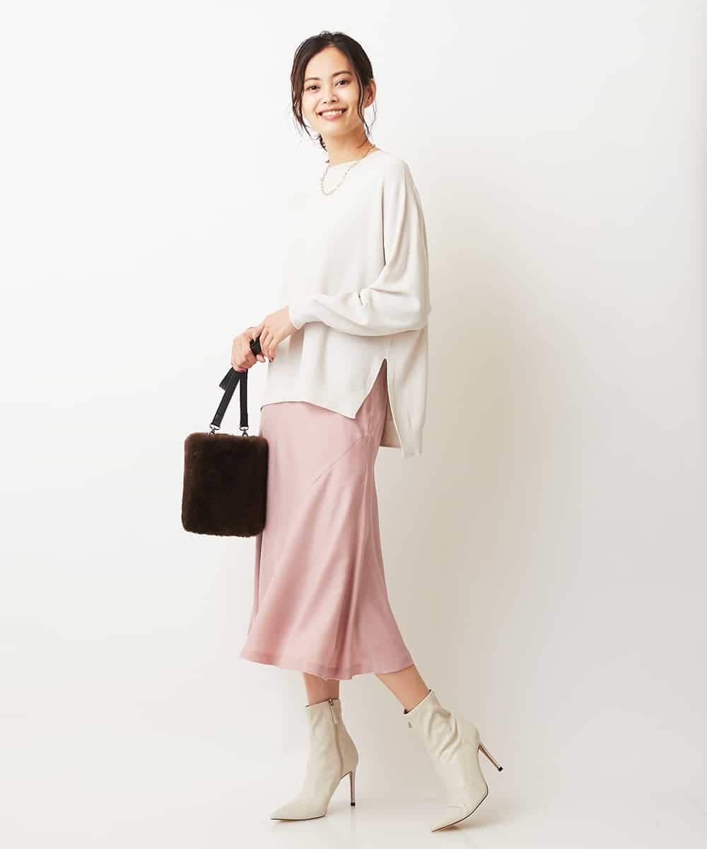 F6HJM14200 MICHEL KLEIN(小さいサイズ)(メゾン ドゥ サンク) 【洗える】マロンサテンイレギュラーヘムスカート(小さいサイズ) ベージュ(83)