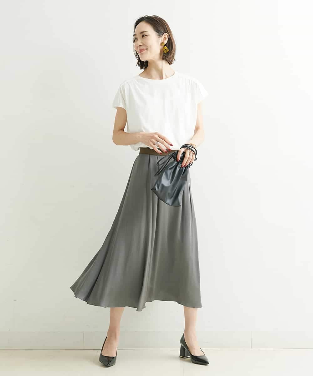 F6HJP02230 MICHEL KLEIN(小さいサイズ)(メゾン ドゥ サンク) [小さいサイズ]ウエストタックサテンスカート ライトグレー(91)