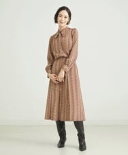 F6HJP15270 MICHEL KLEIN(小さいサイズ)(メゾン ドゥ サンク) [小さいサイズ]ストライプチェーンプリーツスカート（オリジナルプリント・セットアップ対応） ブラウン(87)