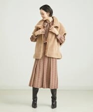 F6HJP15270 MICHEL KLEIN(小さいサイズ)(メゾン ドゥ サンク) [小さいサイズ]ストライプチェーンプリーツスカート（オリジナルプリント・セットアップ対応） ブラウン(87)