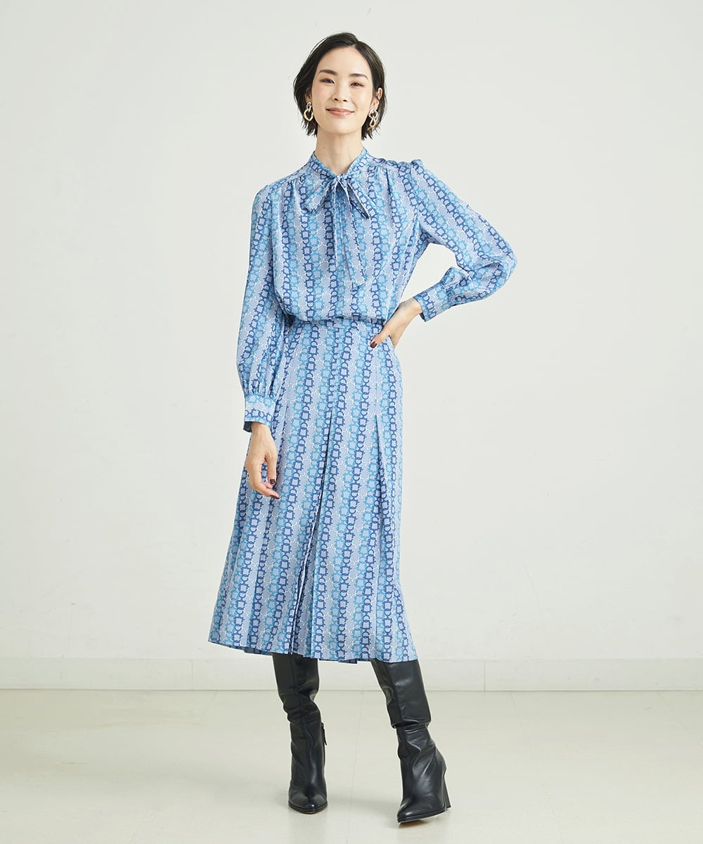 F6HJP15270 MICHEL KLEIN(小さいサイズ)(メゾン ドゥ サンク) [小さいサイズ]ストライプチェーンプリーツスカート（オリジナルプリント・セットアップ対応） ブラウン(87)