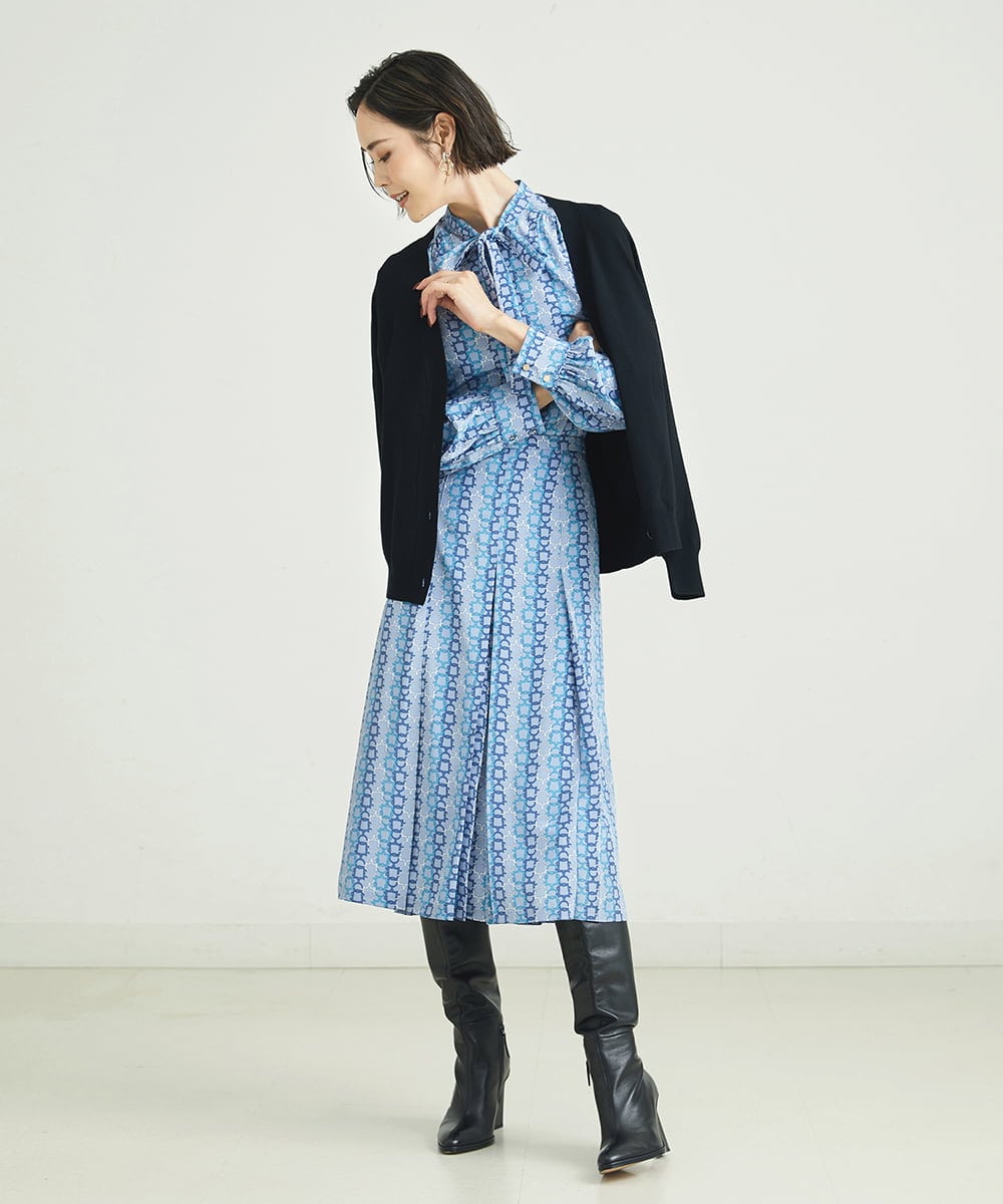 F6HJP15270 MICHEL KLEIN(小さいサイズ)(メゾン ドゥ サンク) [小さいサイズ]ストライプチェーンプリーツスカート（オリジナルプリント・セットアップ対応） ブラウン(87)