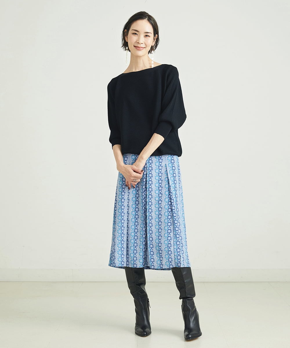 F6HJP15270 MICHEL KLEIN(小さいサイズ)(メゾン ドゥ サンク) [小さいサイズ]ストライプチェーンプリーツスカート（オリジナルプリント・セットアップ対応） ブラウン(87)