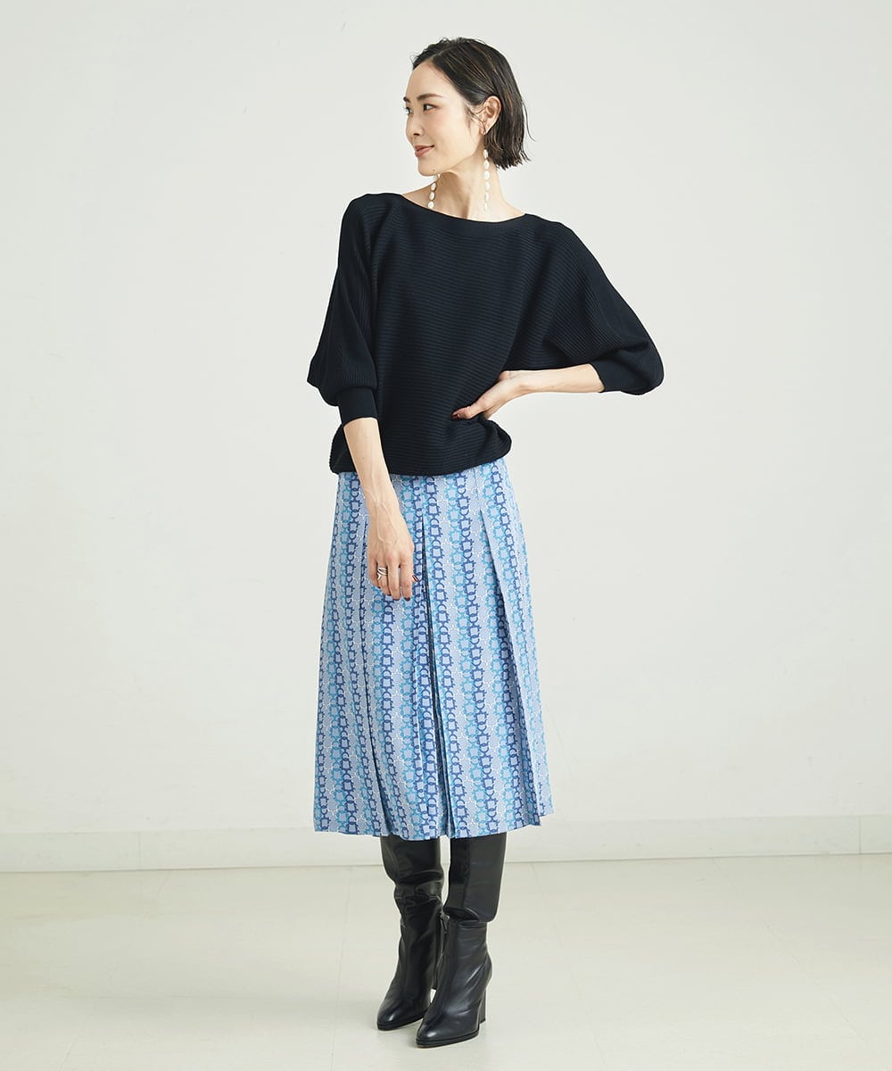 F6HJP15270 MICHEL KLEIN(小さいサイズ)(メゾン ドゥ サンク) [小さいサイズ]ストライプチェーンプリーツスカート（オリジナルプリント・セットアップ対応） ブラウン(87)