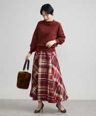 F6HJS20330 MICHEL KLEIN(小さいサイズ)(メゾン ドゥ サンク) [小さいサイズ]チェックジャカードフレアスカート レッド系(05)