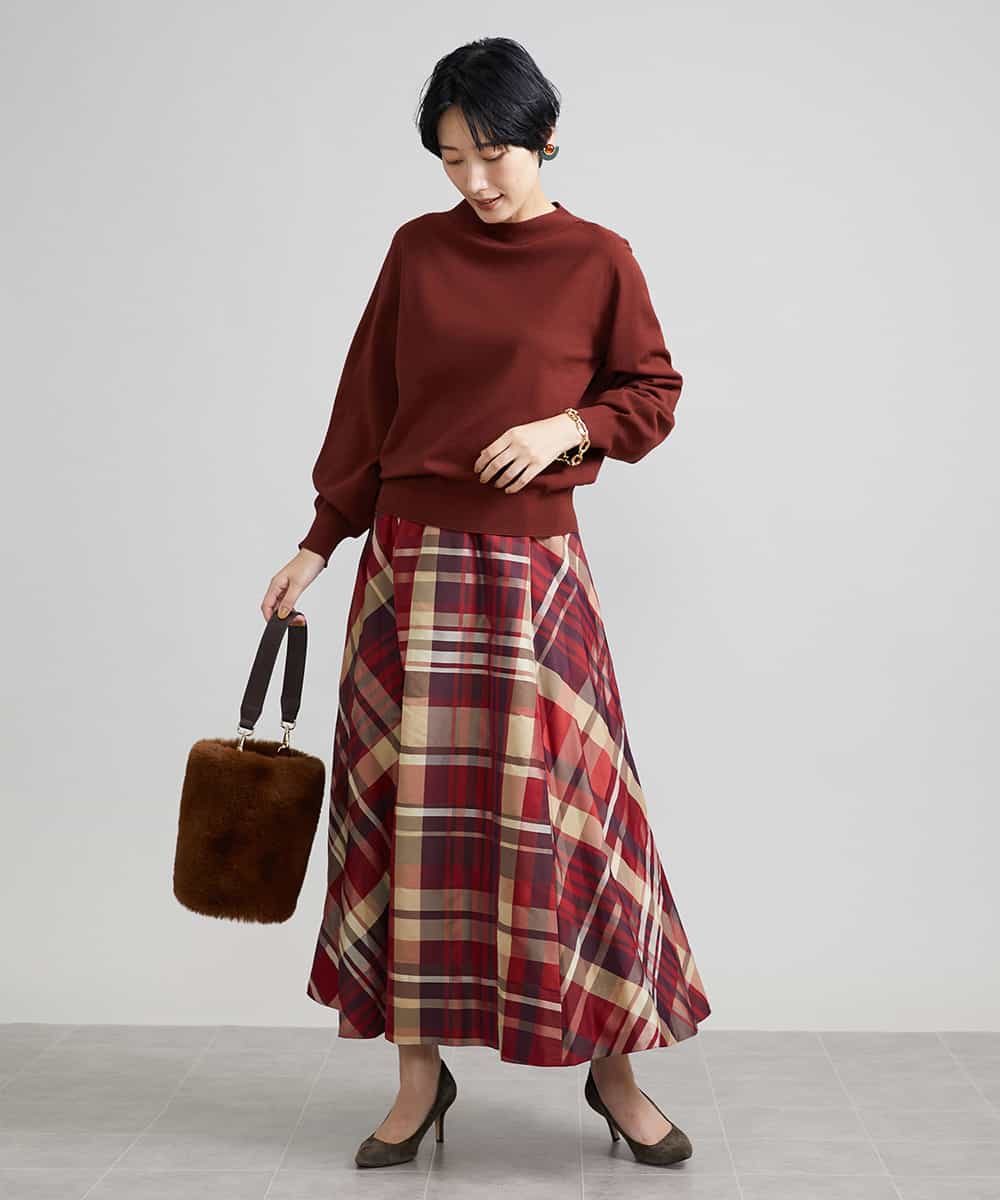 F6HJS20330 MICHEL KLEIN(小さいサイズ)(メゾン ドゥ サンク) [小さいサイズ]チェックジャカードフレアスカート レッド系(05)
