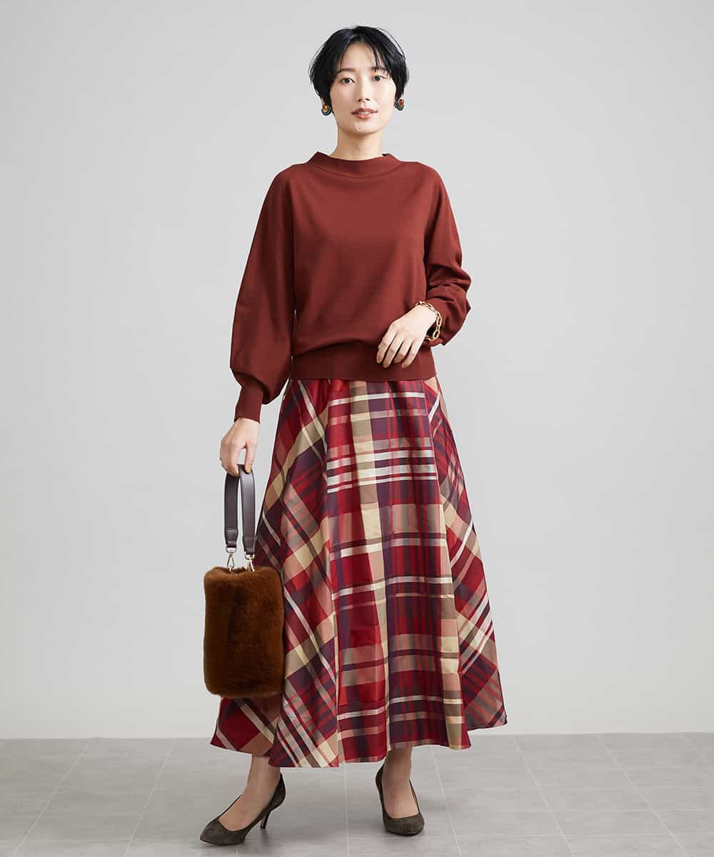 F6HJS20330 MICHEL KLEIN(小さいサイズ)(メゾン ドゥ サンク) [小さいサイズ]チェックジャカードフレアスカート レッド系(05)