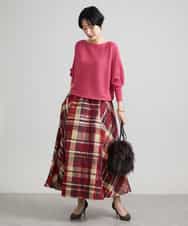 F6HJS20330 MICHEL KLEIN(小さいサイズ)(メゾン ドゥ サンク) [小さいサイズ]チェックジャカードフレアスカート レッド系(05)