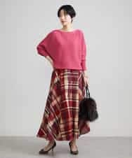 F6HJS20330 MICHEL KLEIN(小さいサイズ)(メゾン ドゥ サンク) [小さいサイズ]チェックジャカードフレアスカート レッド系(05)