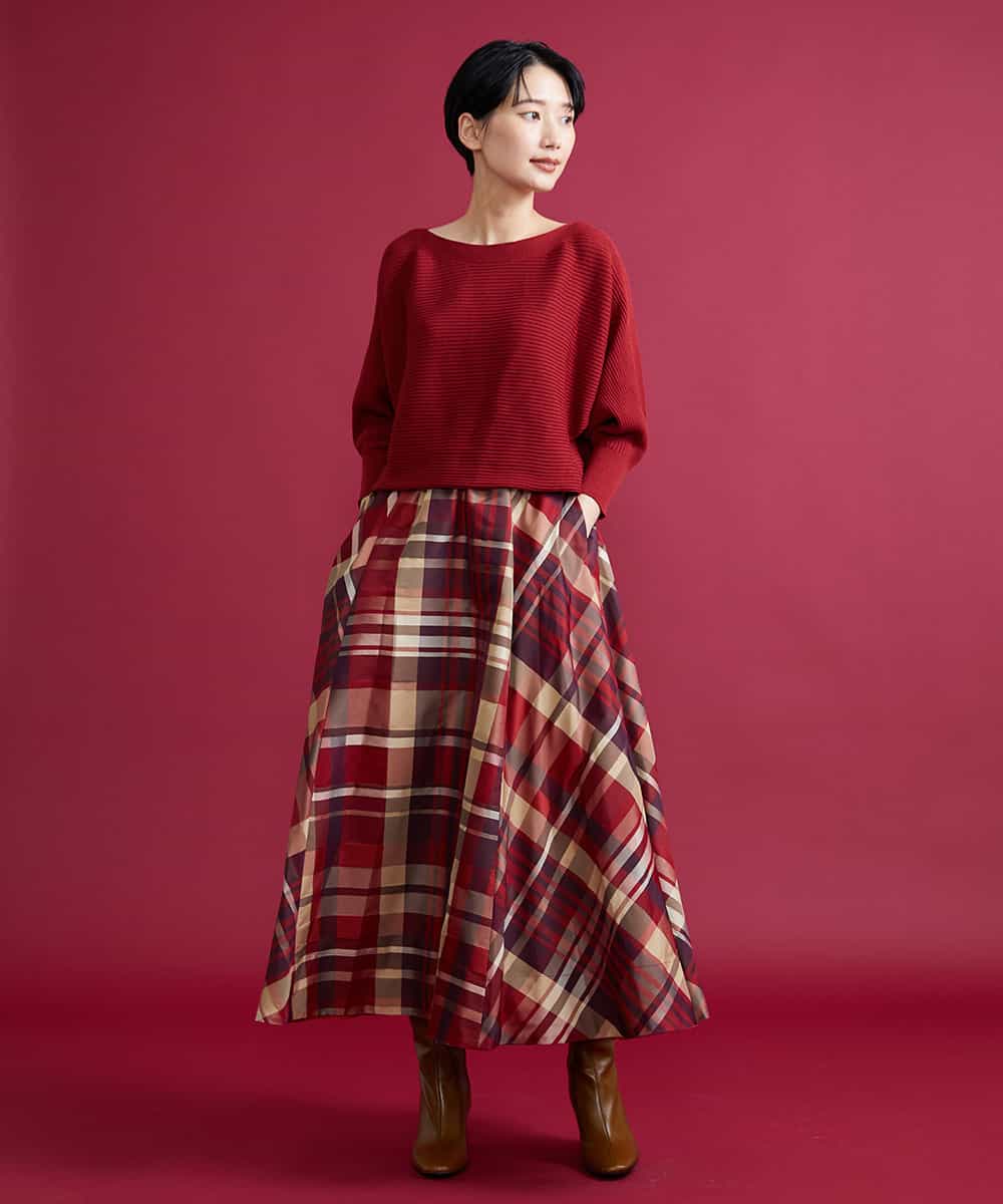 F6HJS20330 MICHEL KLEIN(小さいサイズ)(メゾン ドゥ サンク) [小さいサイズ]チェックジャカードフレアスカート レッド系(05)