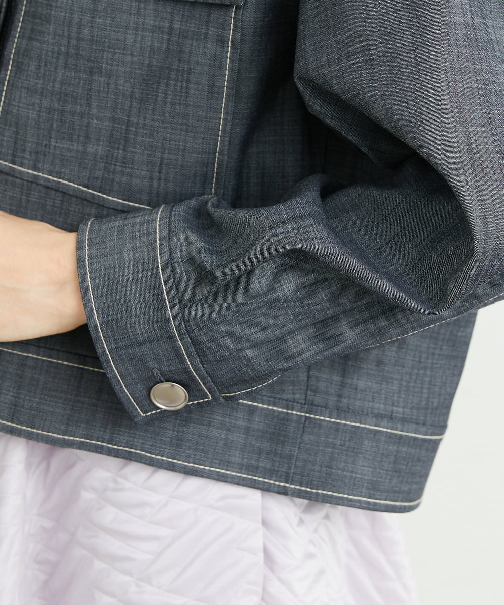 F6JFS20330 MICHEL KLEIN(小さいサイズ)(メゾン ドゥ サンク) [小さいサイズ]デニムライクブルゾン/季節の変わり目に ネイビー(57)