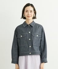 F6JFS20330 MICHEL KLEIN(小さいサイズ)(メゾン ドゥ サンク) [小さいサイズ]デニムライクブルゾン/季節の変わり目に ネイビー(57)