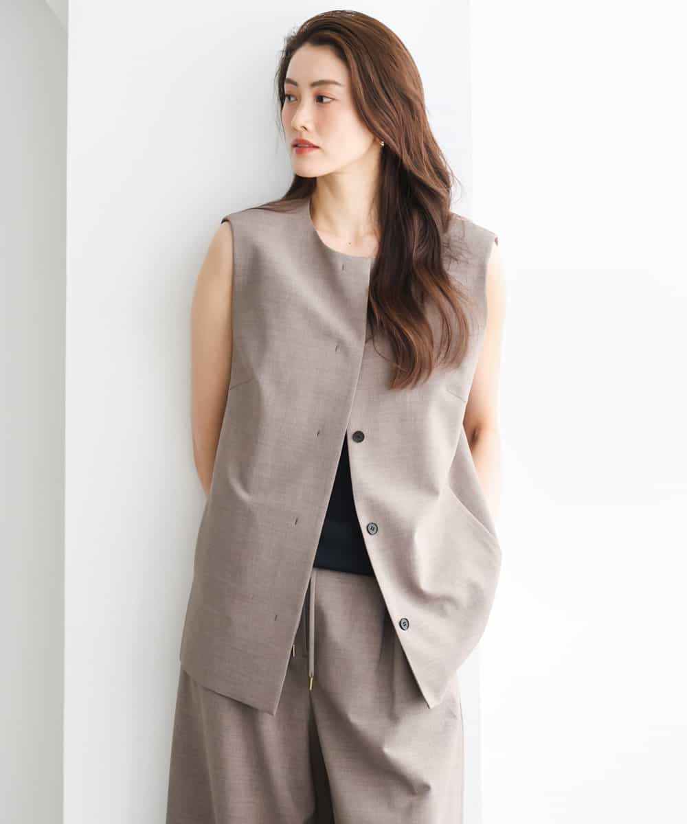 F6JGD13330 MICHEL KLEIN(小さいサイズ)(メゾン ドゥ サンク) [小さいサイズ][セットアップ対応]ノーカラージレ ブラウン