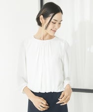 F6KAA01160 MICHEL KLEIN(小さいサイズ)(メゾン ドゥ サンク) [小さいサイズ]プリーツデザインブラウソー(インナーにおすすめ) オフホワイト