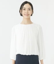 F6KAA01160 MICHEL KLEIN(小さいサイズ)(メゾン ドゥ サンク) [小さいサイズ]プリーツデザインブラウソー(インナーにおすすめ) オフホワイト