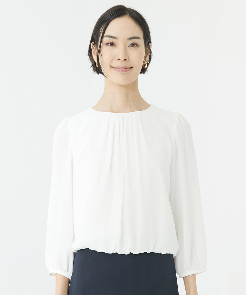F6KAA01160 MICHEL KLEIN(小さいサイズ)(メゾン ドゥ サンク) [小さいサイズ]プリーツデザインブラウソー(インナーにおすすめ) オフホワイト